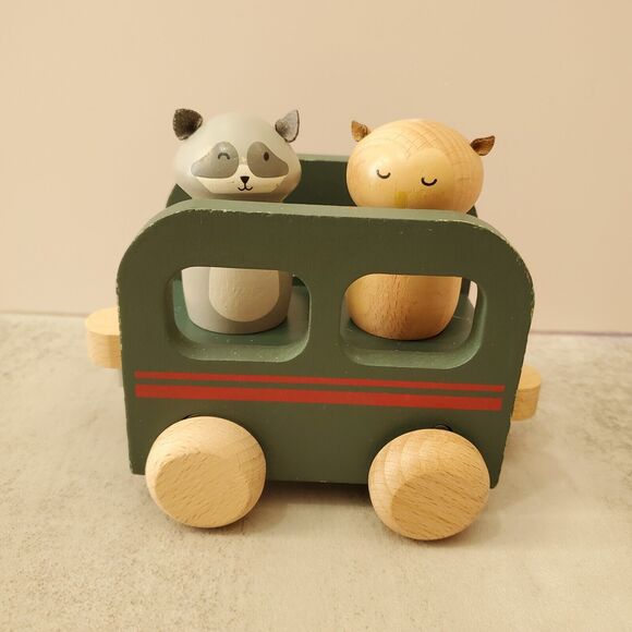 Hearth & Hand with Magnolia Wood Train Car w 2 Animal Peg Dolls Owl Raccoon 2022 - Picture 1 of 15